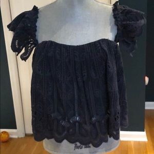 Tularosa Amelie Navy Eyelet Crop Top